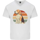Dogs Beagle With a Retro Sunset Background Mens V-Neck Cotton T-Shirt White