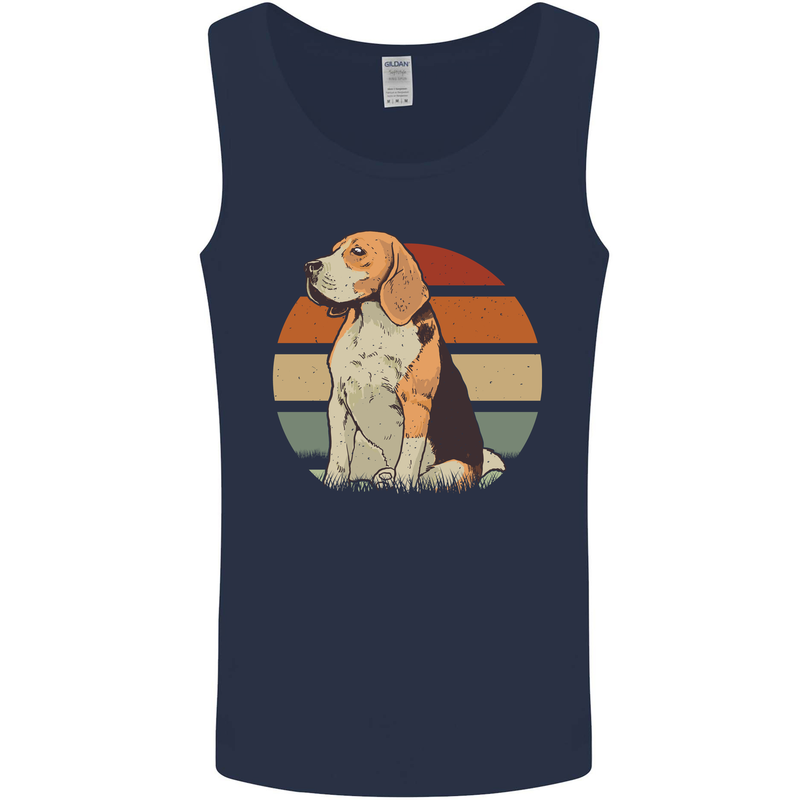 Dogs Beagle With a Retro Sunset Background Mens Vest Tank Top Navy Blue