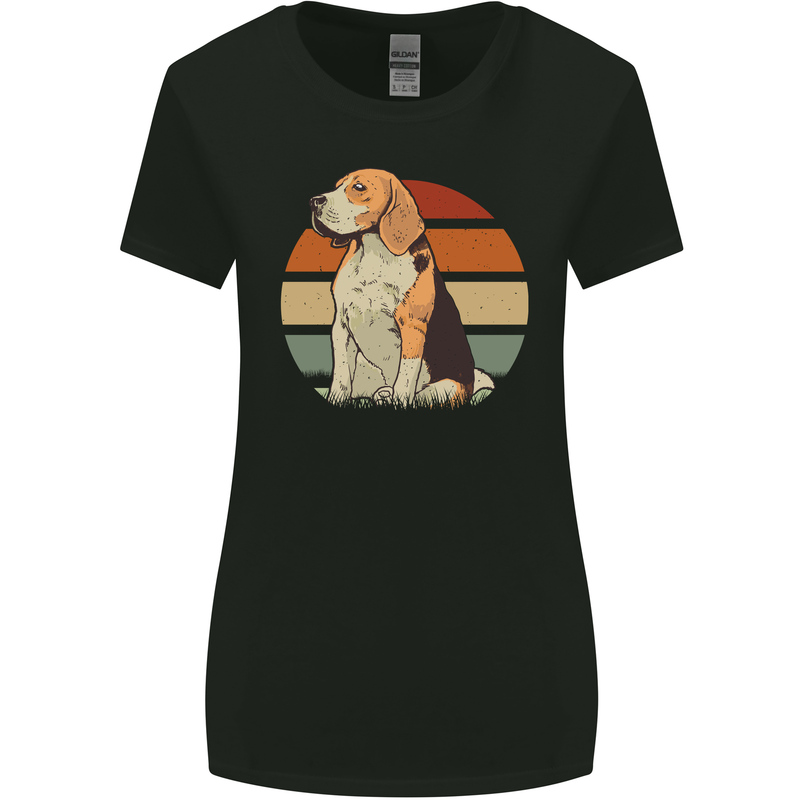 Dogs Beagle With a Retro Sunset Background Womens Wider Cut T-Shirt Black
