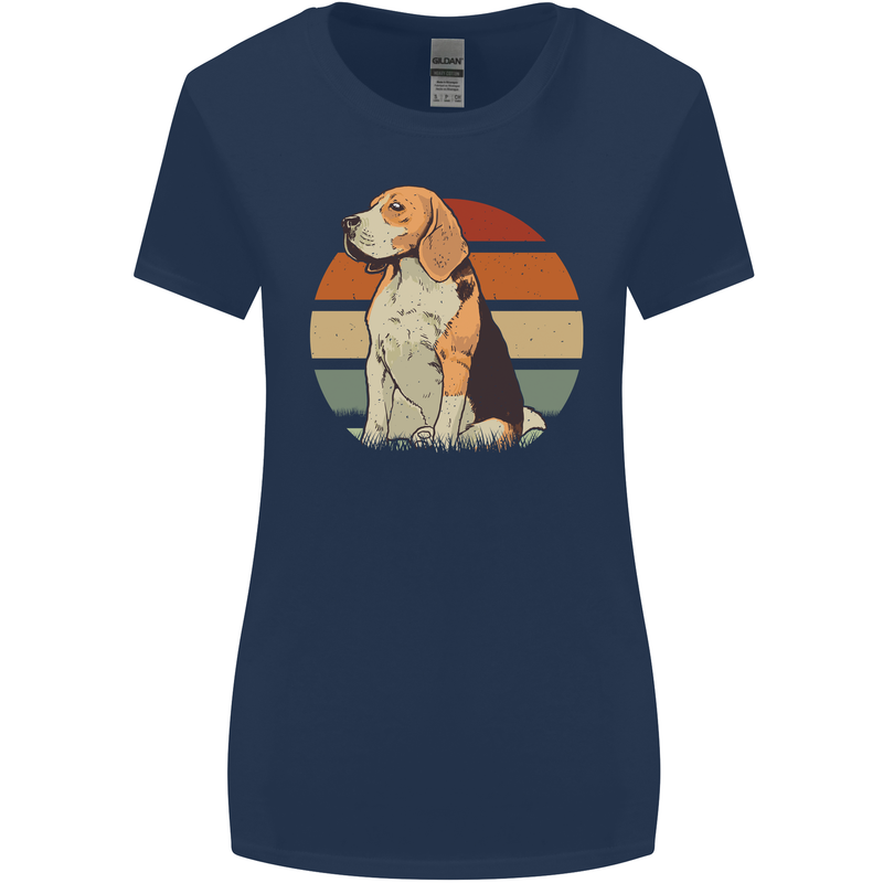 Dogs Beagle With a Retro Sunset Background Womens Wider Cut T-Shirt Navy Blue