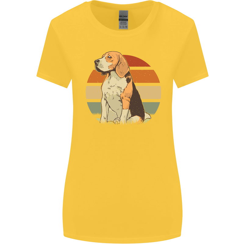 Dogs Beagle With a Retro Sunset Background Womens Wider Cut T-Shirt Yellow