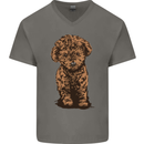 Dogs Cute Labradoodle Puppy Mens V-Neck Cotton T-Shirt Charcoal