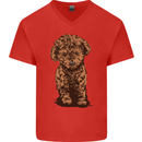 Dogs Cute Labradoodle Puppy Mens V-Neck Cotton T-Shirt Red