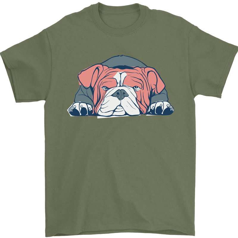 Dogs English Bulldog Mens T-Shirt Cotton Gildan Military Green