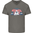 Dogs English Bulldog Mens V-Neck Cotton T-Shirt Charcoal