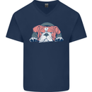 Dogs English Bulldog Mens V-Neck Cotton T-Shirt Navy Blue