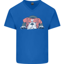 Dogs English Bulldog Mens V-Neck Cotton T-Shirt Royal Blue