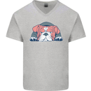 Dogs English Bulldog Mens V-Neck Cotton T-Shirt Sports Grey