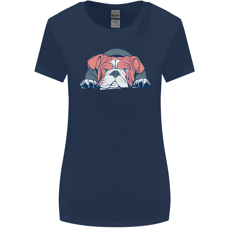Dogs English Bulldog Womens Wider Cut T-Shirt Navy Blue
