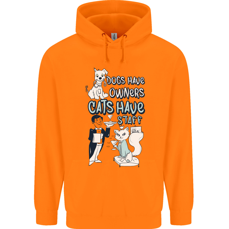 Dogs Have Owners Cats Have Staff Funny Childrens Kids Hoodie Orange
