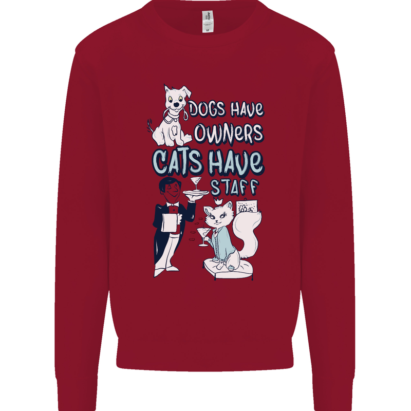 Dogs Have Owners Cats Have Staff Funny Kids Sweatshirt Jumper Red