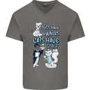 Dogs Have Owners Cats Have Staff Funny Mens V-Neck Cotton T-Shirt Charcoal