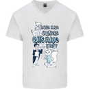 Dogs Have Owners Cats Have Staff Funny Mens V-Neck Cotton T-Shirt White