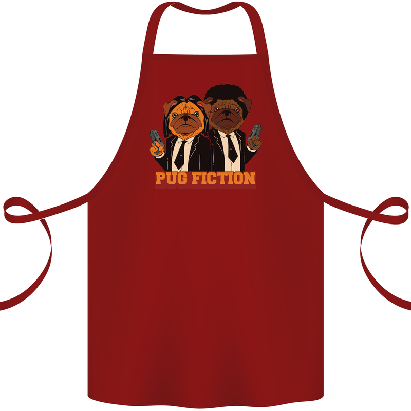 Dogs Pug Fiction Funny Movie Parody Cotton Apron 100% Organic Maroon