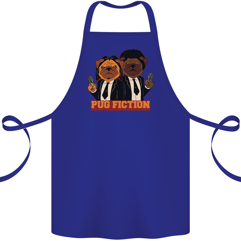 Dogs Pug Fiction Funny Movie Parody Cotton Apron 100% Organic Royal Blue