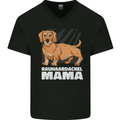 Dogs Rauhaardackel Mama Mens V-Neck Cotton T-Shirt Black