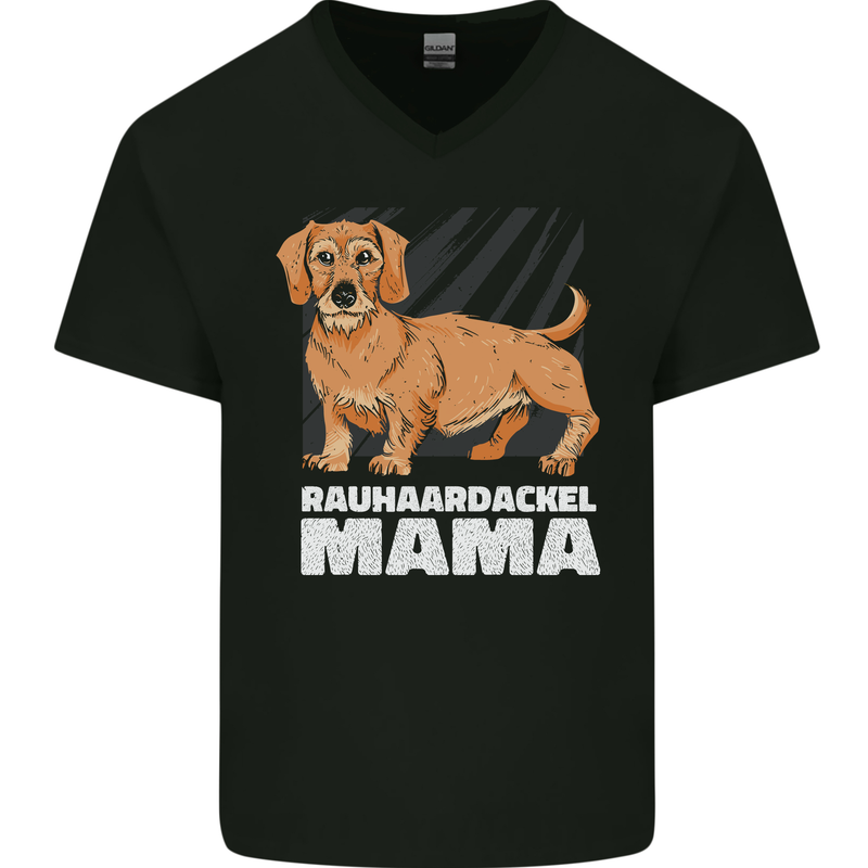 Dogs Rauhaardackel Mama Mens V-Neck Cotton T-Shirt Black