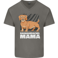 Dogs Rauhaardackel Mama Mens V-Neck Cotton T-Shirt Charcoal