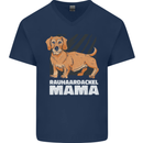 Dogs Rauhaardackel Mama Mens V-Neck Cotton T-Shirt Navy Blue