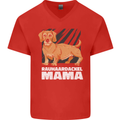 Dogs Rauhaardackel Mama Mens V-Neck Cotton T-Shirt Red