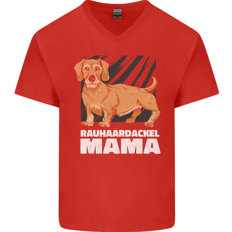 Dogs Rauhaardackel Mama Mens V-Neck Cotton T-Shirt Red