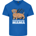 Dogs Rauhaardackel Mama Mens V-Neck Cotton T-Shirt Royal Blue