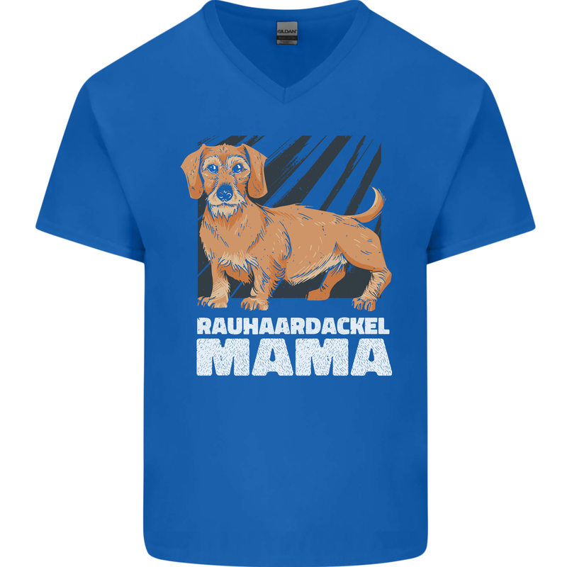 Dogs Rauhaardackel Mama Mens V-Neck Cotton T-Shirt Royal Blue