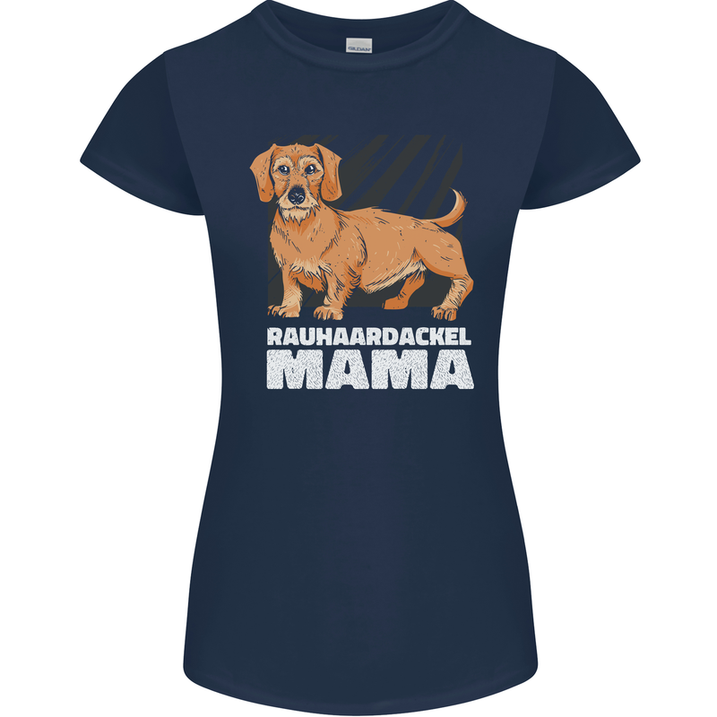 Dogs Rauhaardackel Mama Womens Petite Cut T-Shirt Navy Blue