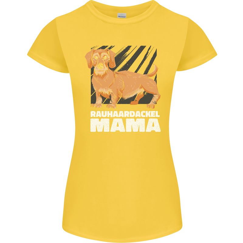 Dogs Rauhaardackel Mama Womens Petite Cut T-Shirt Yellow