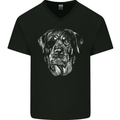 Dogs Rottweiler with Eye Patch Mens V-Neck Cotton T-Shirt Black