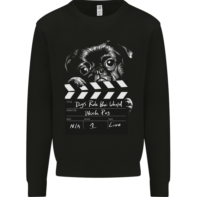 Dogs Rule the World Movie Black Pug Funny Kids Sweatshirt Jumper Black