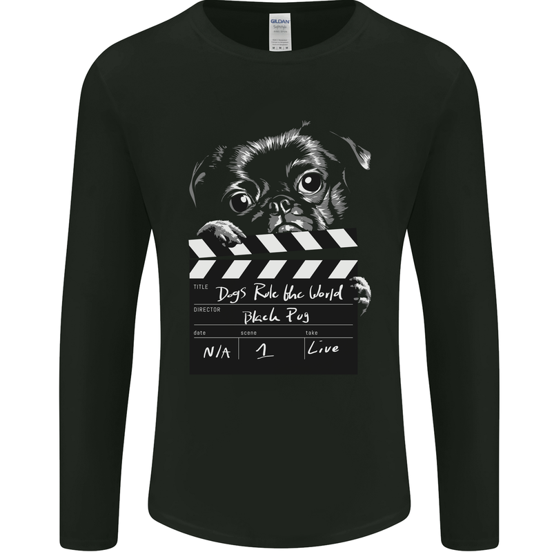 Dogs Rule the World Movie Black Pug Funny Mens Long Sleeve T-Shirt Black