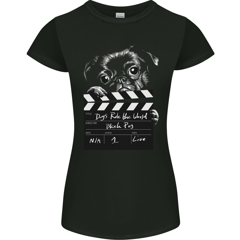 Dogs Rule the World Movie Black Pug Funny Womens Petite Cut T-Shirt Black