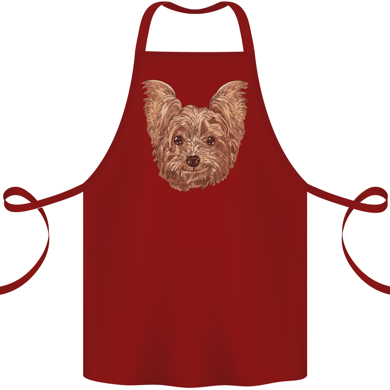 Dogs Smiling Yorkshire Terrier Cotton Apron 100% Organic Maroon