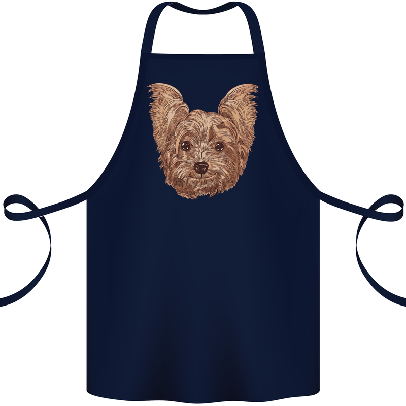 Dogs Smiling Yorkshire Terrier Cotton Apron 100% Organic Navy Blue