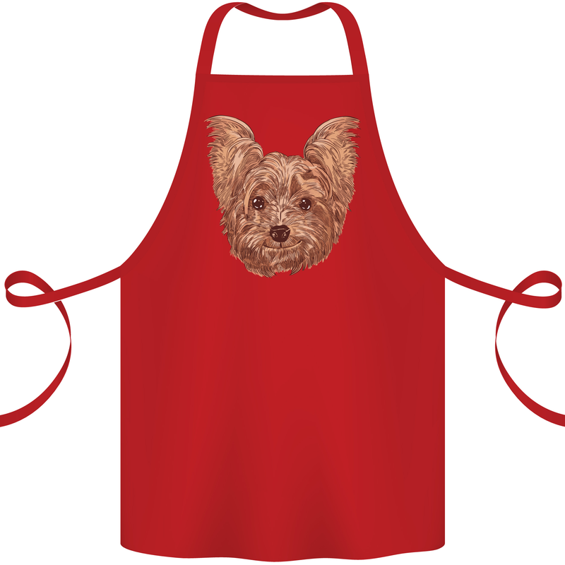 Dogs Smiling Yorkshire Terrier Cotton Apron 100% Organic Red