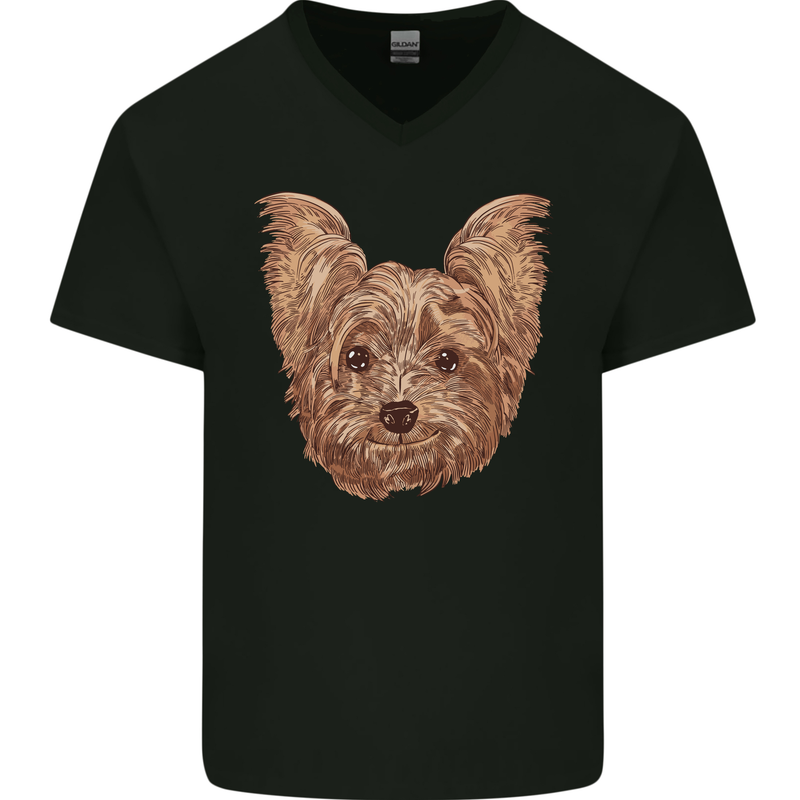 Dogs Smiling Yorkshire Terrier Mens V-Neck Cotton T-Shirt Black