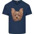 Dogs Smiling Yorkshire Terrier Mens V-Neck Cotton T-Shirt Navy Blue