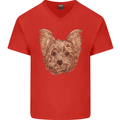 Dogs Smiling Yorkshire Terrier Mens V-Neck Cotton T-Shirt Red