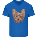 Dogs Smiling Yorkshire Terrier Mens V-Neck Cotton T-Shirt Royal Blue