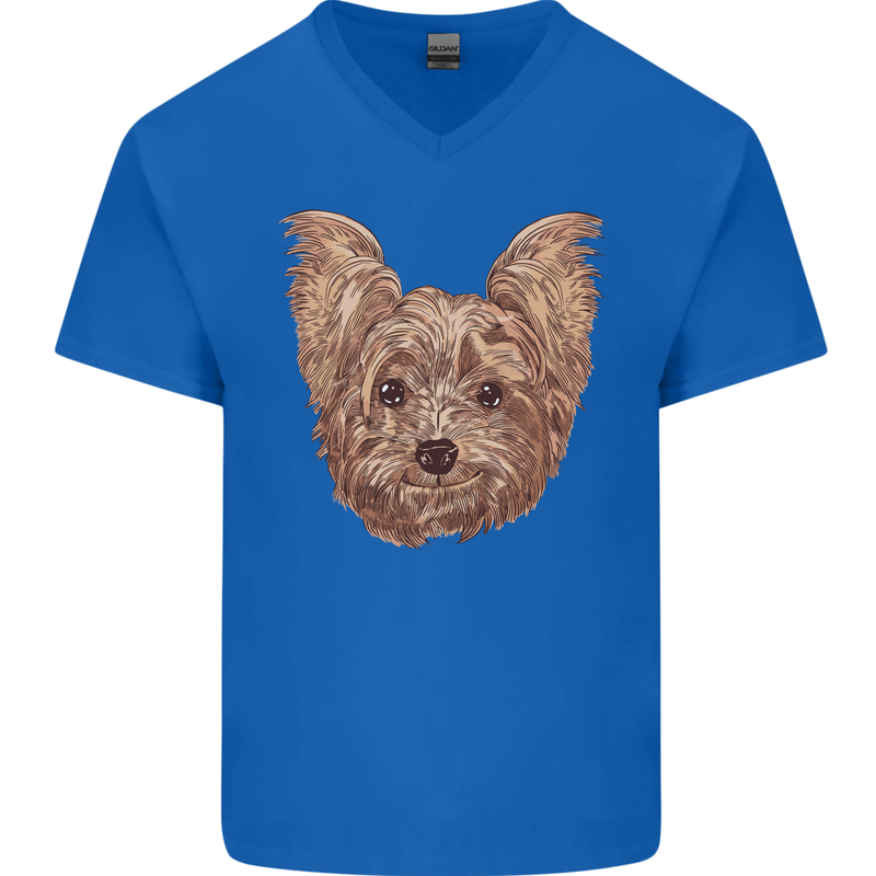 Dogs Smiling Yorkshire Terrier Mens V-Neck Cotton T-Shirt Royal Blue