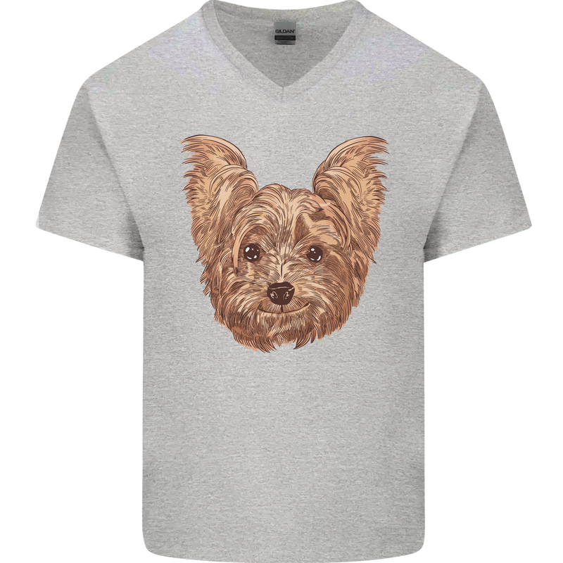 Dogs Smiling Yorkshire Terrier Mens V-Neck Cotton T-Shirt Sports Grey