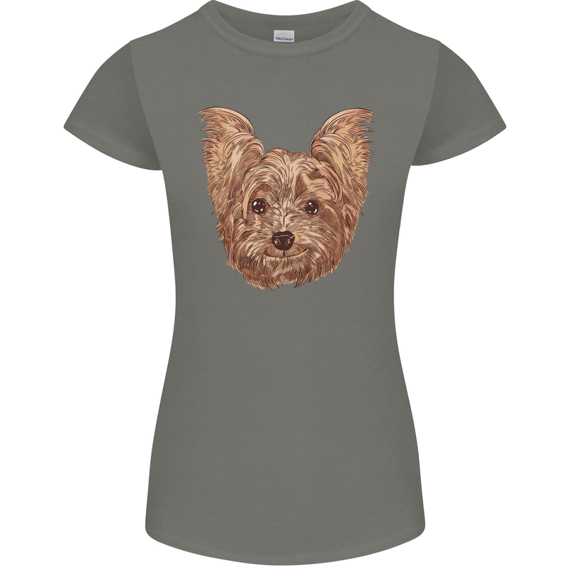 Dogs Smiling Yorkshire Terrier Womens Petite Cut T-Shirt Charcoal