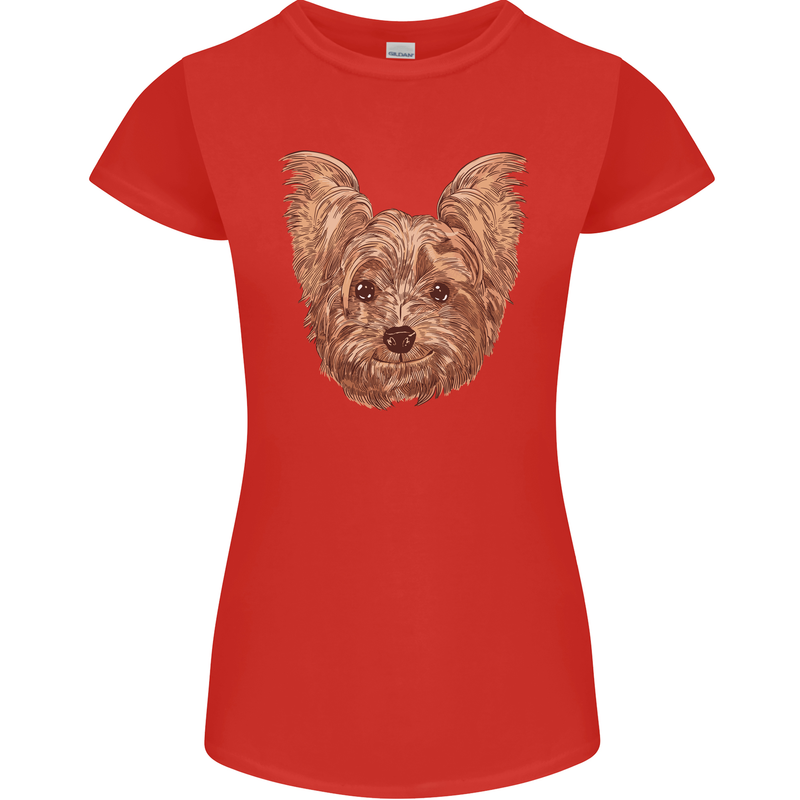 Dogs Smiling Yorkshire Terrier Womens Petite Cut T-Shirt Red