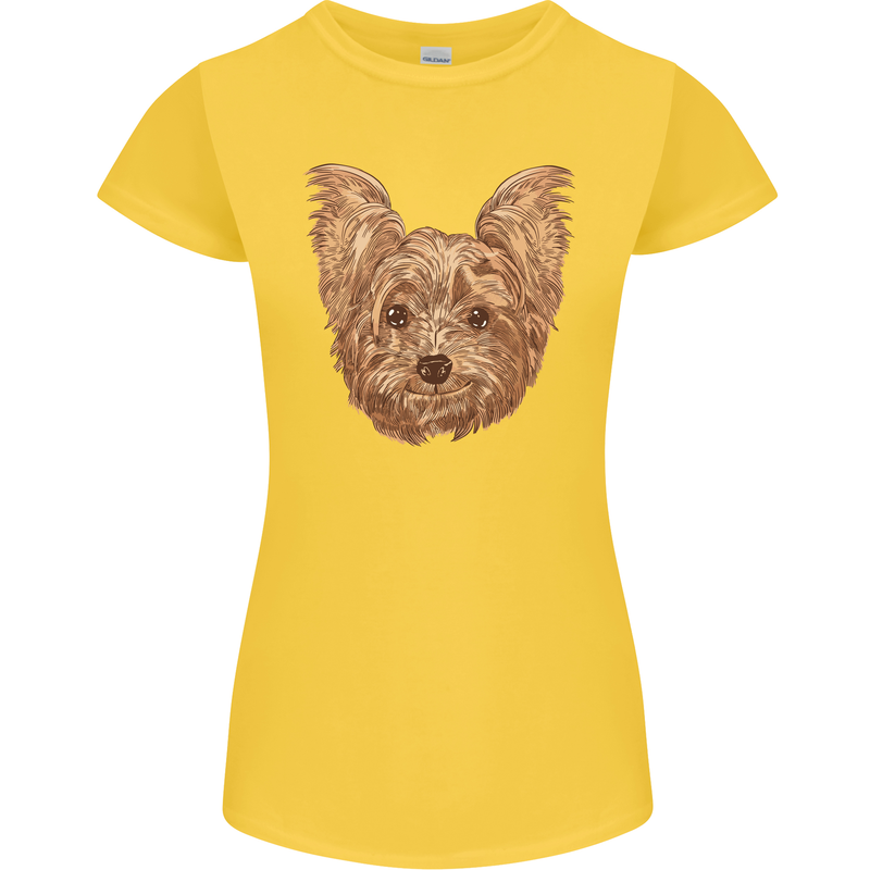 Dogs Smiling Yorkshire Terrier Womens Petite Cut T-Shirt Yellow