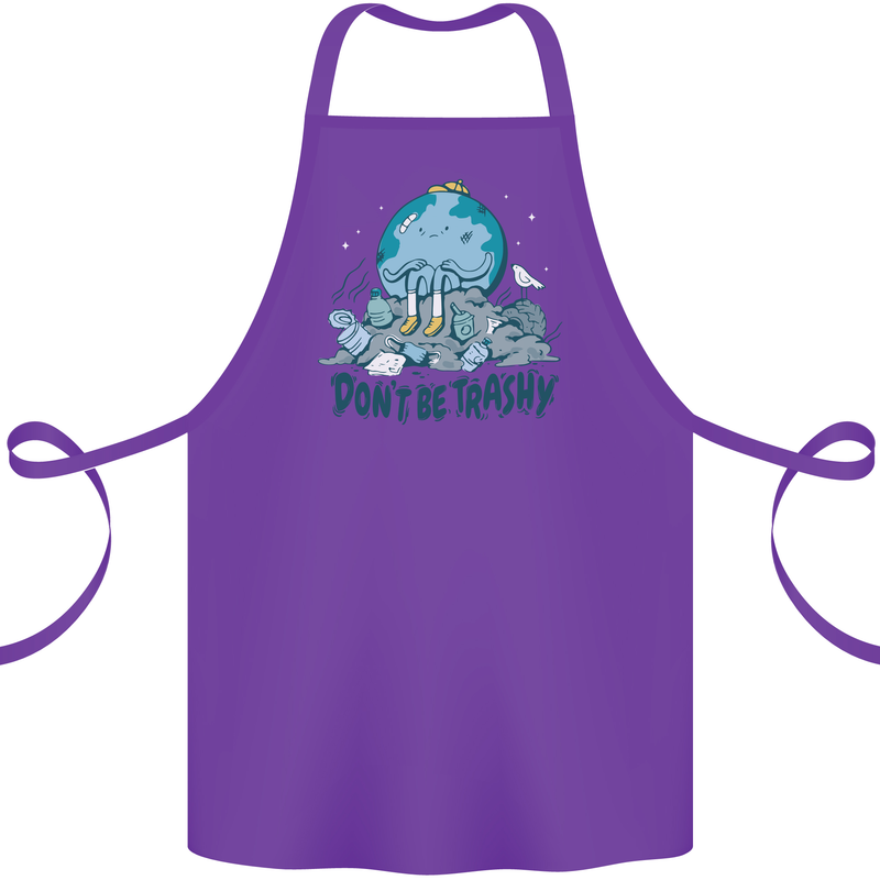 Don't Be Trashy Climate Change Environment Cotton Apron 100% Organic Purple