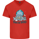 Don't Be Trashy Climate Change Environment Mens V-Neck Cotton T-Shirt Red