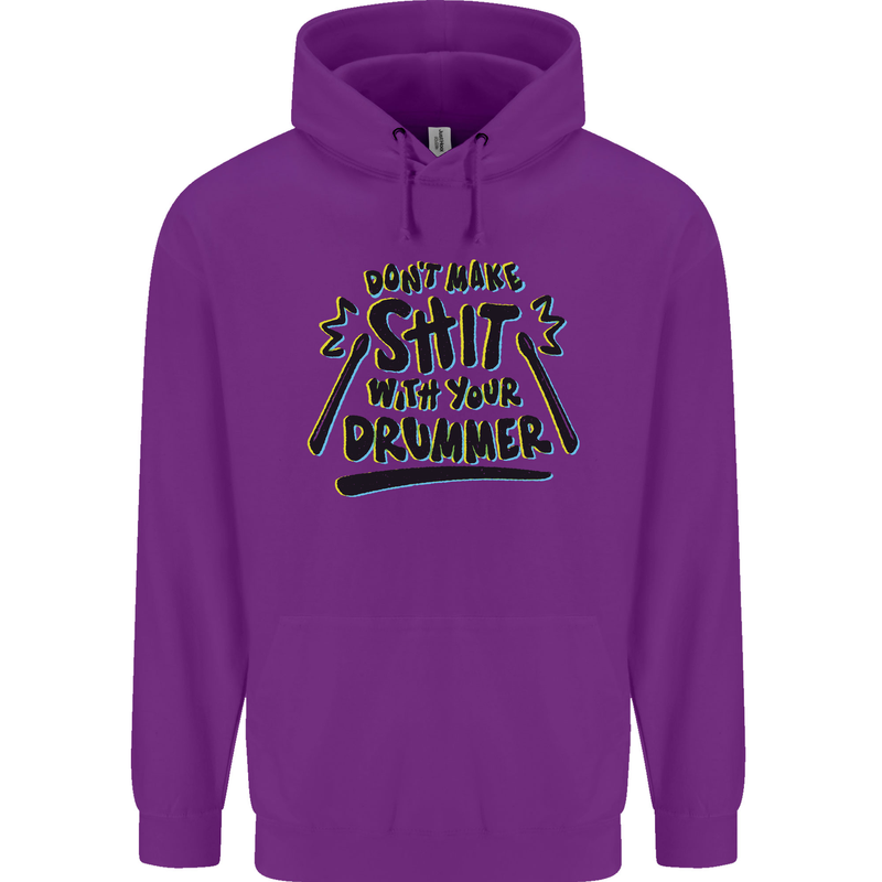 Don't Make Sh!t with Your Drummer Funny Mens 80% Cotton Hoodie Purple