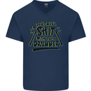 Don't Make Sh!t with Your Drummer Funny Mens V-Neck Cotton T-Shirt Navy Blue