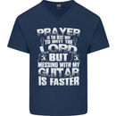 Don't Mess With My Guitar Funny Slogan Mens V-Neck Cotton T-Shirt Navy Blue